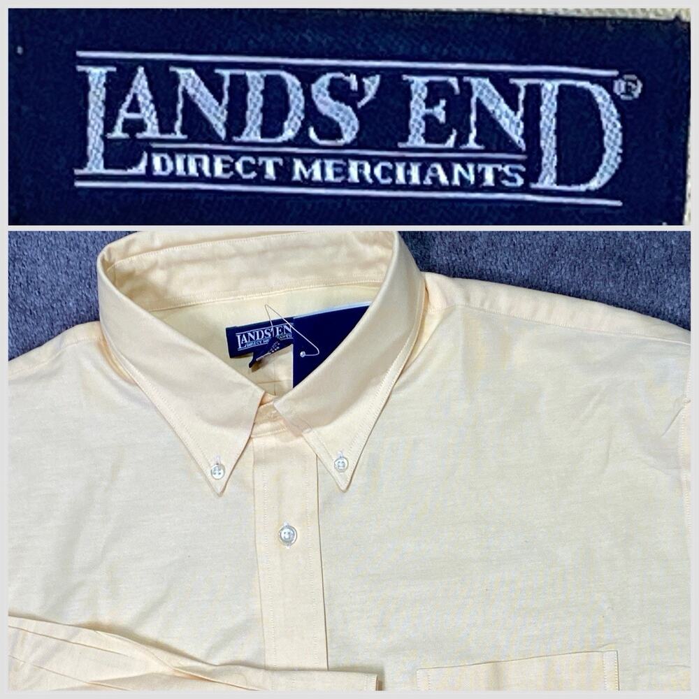 New Land's End Men 17 X 35 Butter Yellow Oxford Shirt Button‎ Down Long Sleeve